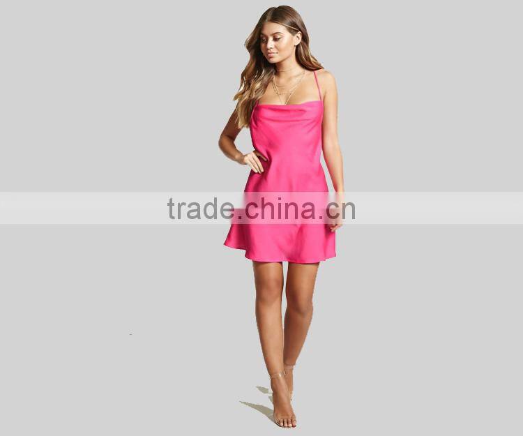 2017 women's satin cowl neck dress sleeveless sexy dress HSH6006