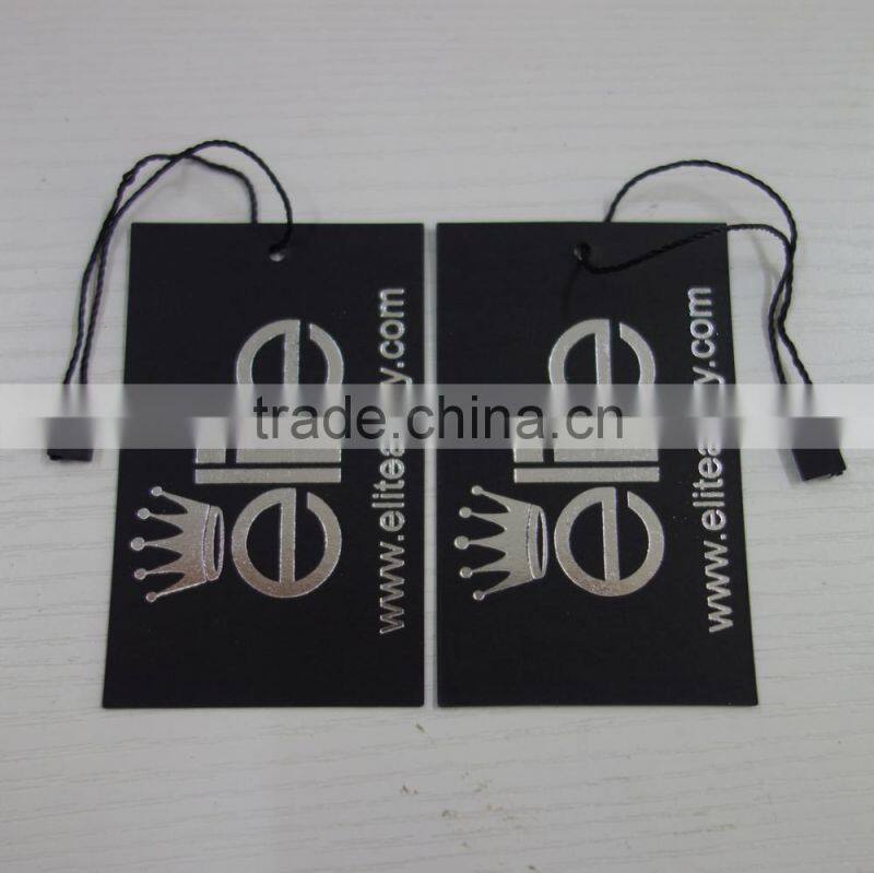 2017 custom high quality black cardboard paper hang tags with gold stamping logo