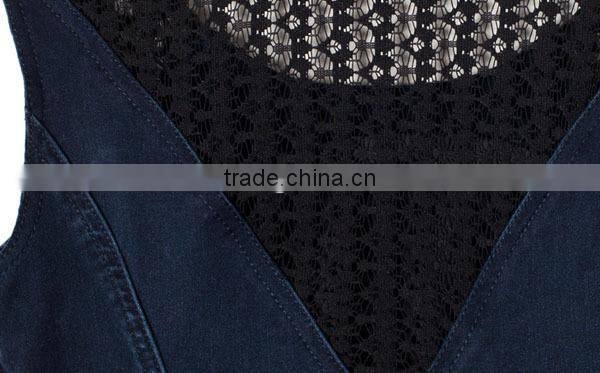 Alibaba express clothing manufacturing ladies' slim fit sleeveless hollow denim adult fairy dresses