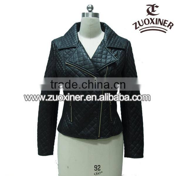 pu leather lattices padding cotton washed jacket