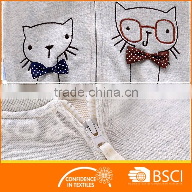 Zipper Front Open Clothing Baby Girl Cute Animal Embroidery Fleece Coat Jackets