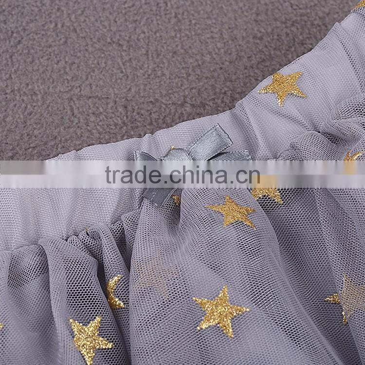 YAKUYIYI Hot Sale Girl Grey Star Print Mesh Overlay Princess Skirts for Wholesale