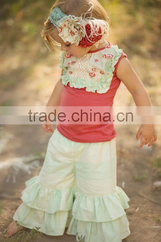 Cheap wholesale ruffle shorts clothing for girls ruffle pant set