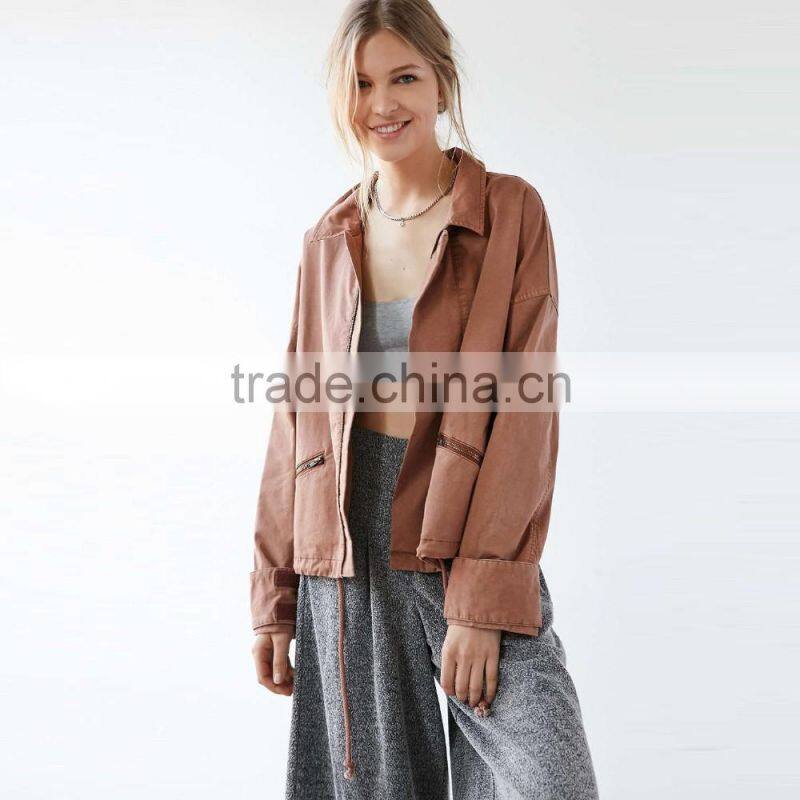 plain girls jacket loose style fashion design with zipper