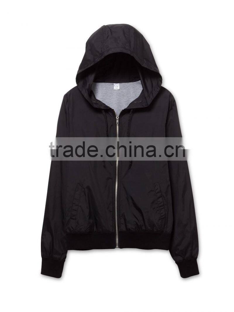 2016 ladies cheap fancy thin light waterproof shiny nylon zipper up jacket wholesale