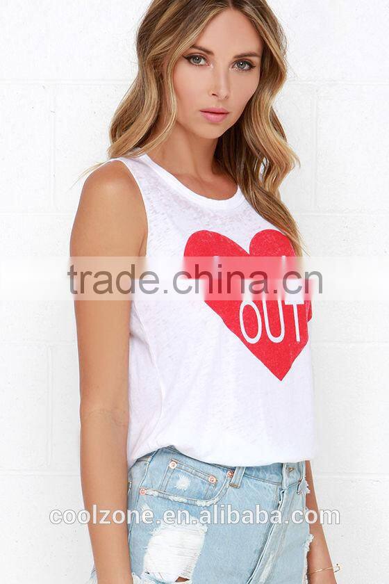 Soft fabric graphic print muscle tank tops wholesale women sleevless tank top 2016