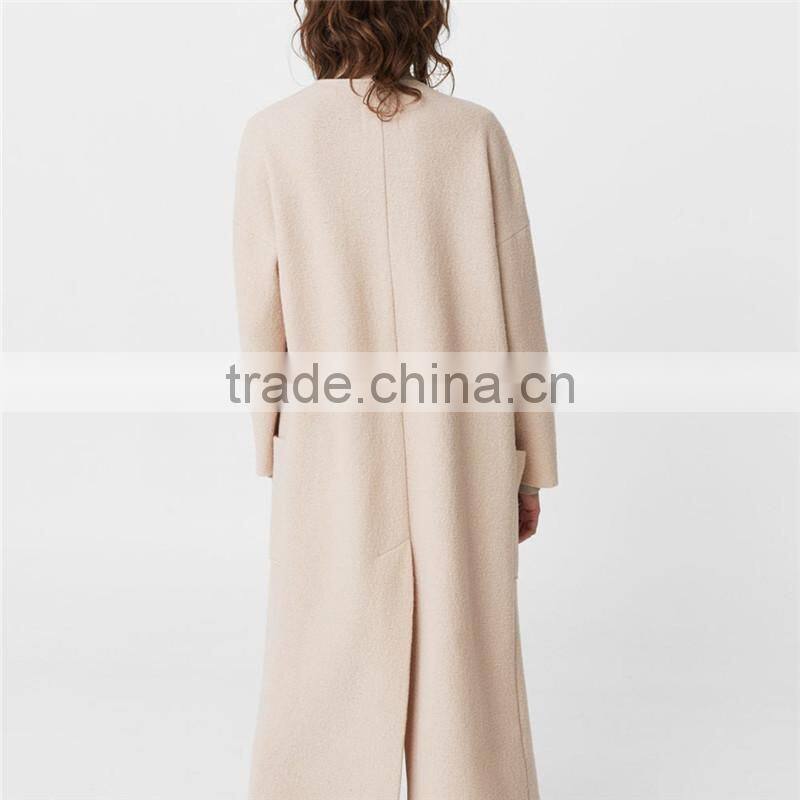 2018 winter new style Back slit Decorative trim Patch pockets oversize wool coat