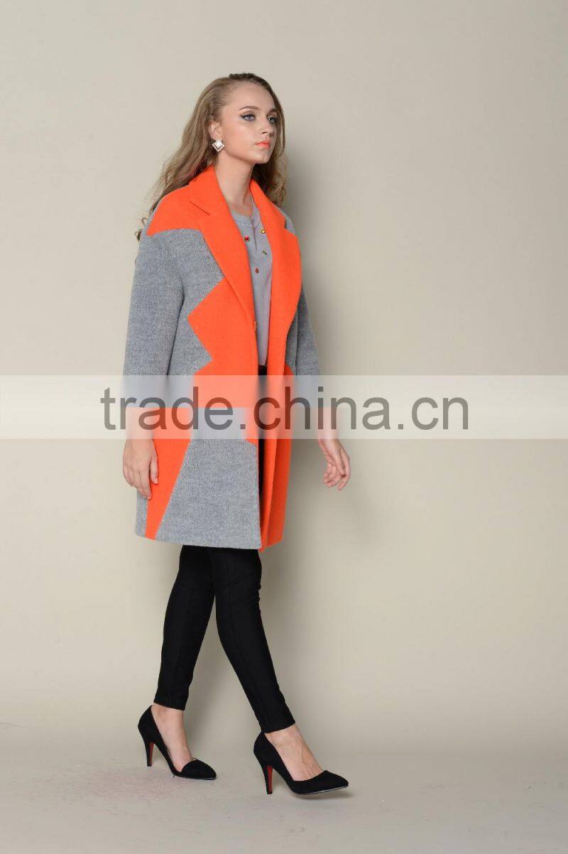 ODM designed fashionable wool warm branded contrasted colored young ladies long coats