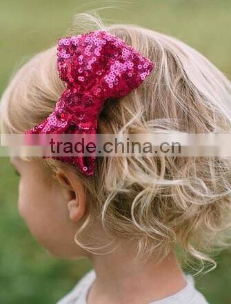 sequin material bow design girls hair clips, sequin hair clips