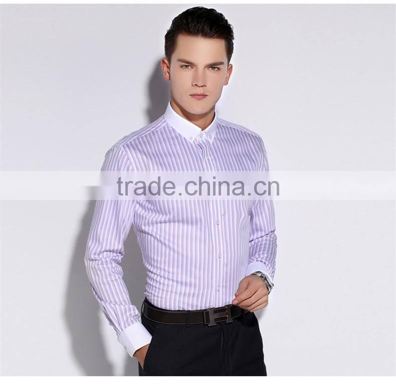 Classic fashion 100% cotton white collar & cuff long sleeve shirt dress men