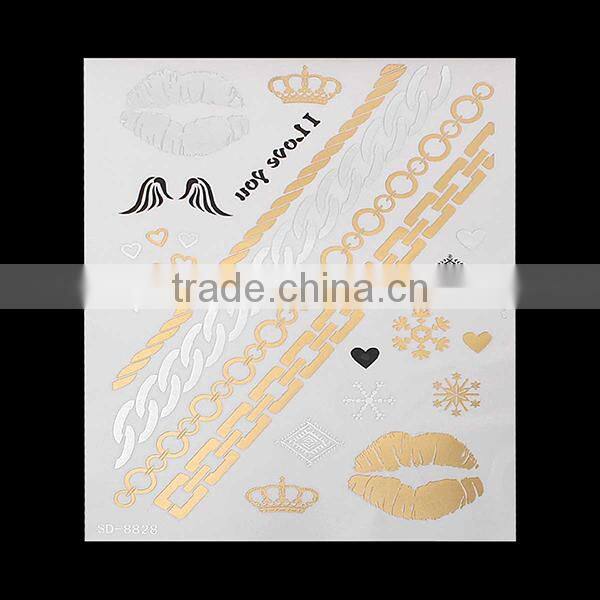 Multi-color Body Art Multicolor Mixed Pattern Removable Waterproof Metallic Temporary Tattoos Wholesale