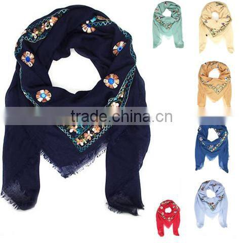 hot sale square headscarf pure cotton embroidery shawl scarf muslim hijab scarf for women