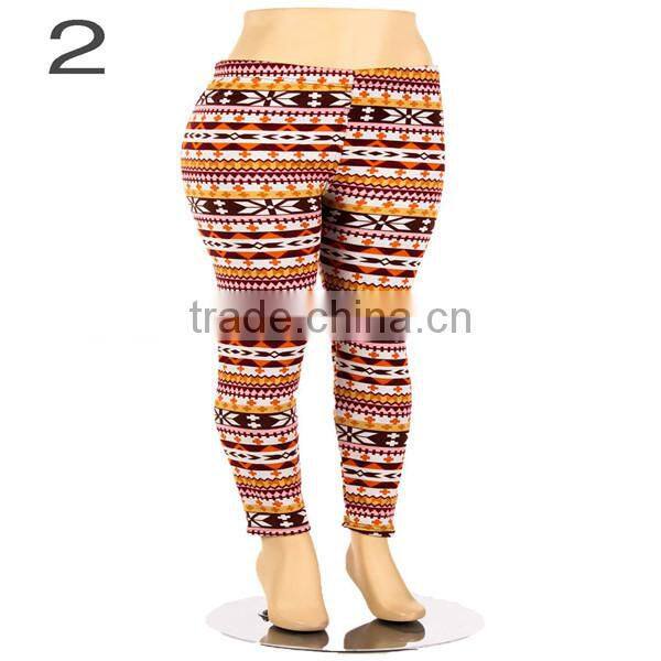 Plus Size Fur Lined Leggings Tribal Winter Print Thick Stretch Pant 1X 2X 3X 4X