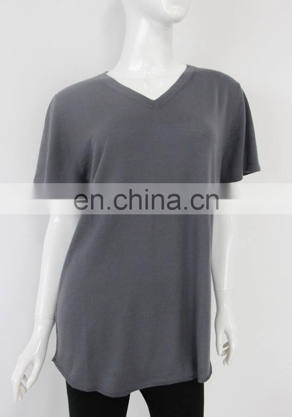 wholesale loose style V neck Short sleeve 100% pure cashmere pullover