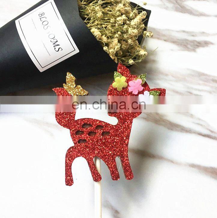 New Flamingo/Paige pig/Deer/Christmas tree felt Cupcake Toppers Party Cake Decorations