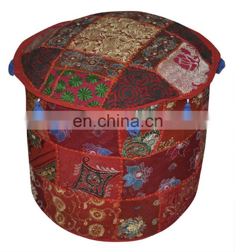 Indian Traditional Home Decorative Ottoman Handmade and Patchwork Foot Stool Floor Cushion