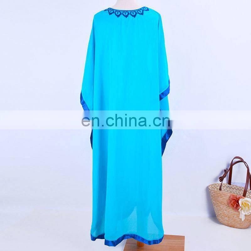 New Plus size Embroidery Chiffon Beach Cover up Long Beach Dress kaftan beach Pareo Ropa de Playa Mujer Womens Beachwear