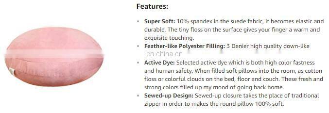 Super Soft Suede Floor Pillows 3 Denier Feather Like Polyester Filling Floor Cushion Seat Round Decorative Throw Pillow