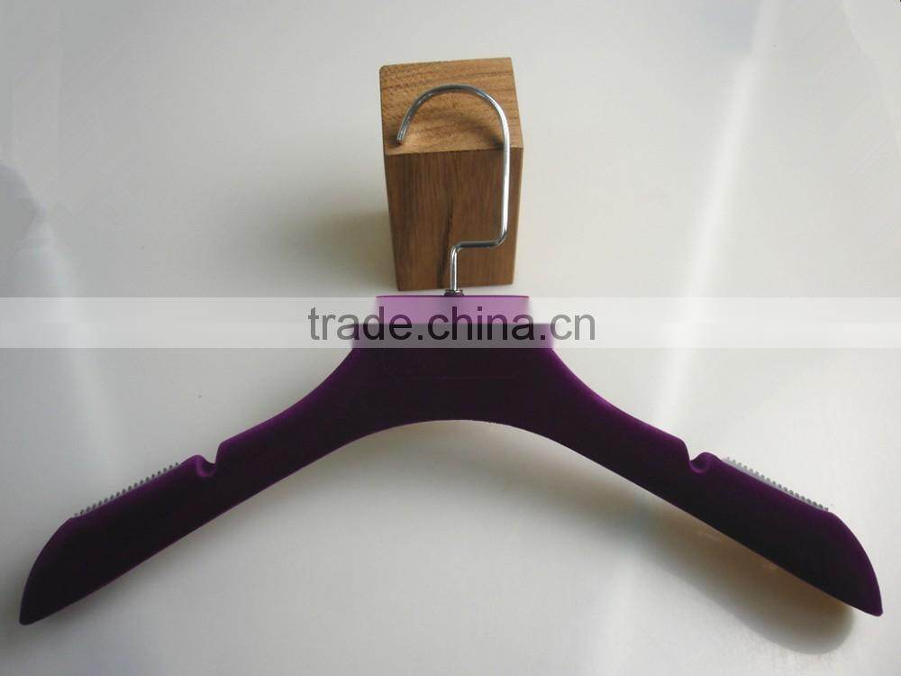 Black nonslip velvet flocked hanger with logo and gold hook for coat