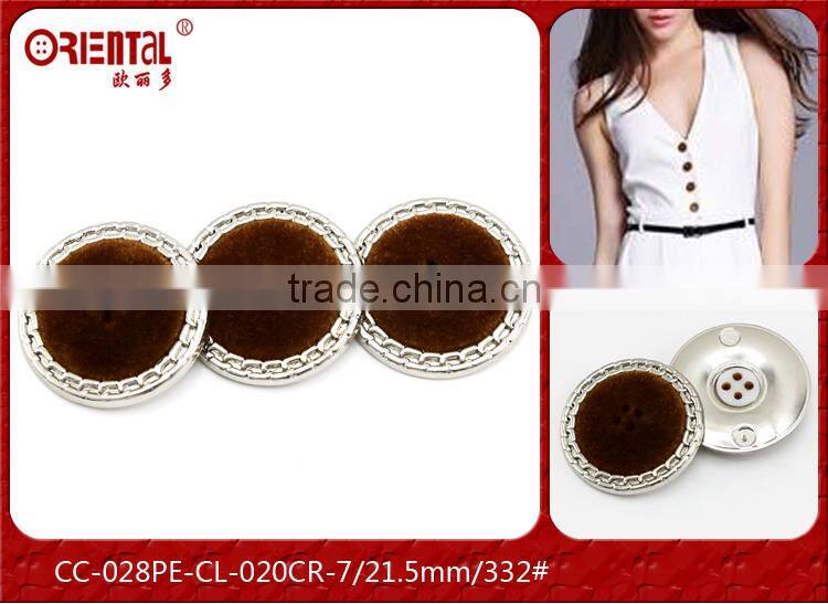 hign end fashion fuzz button in brown with silvern rim