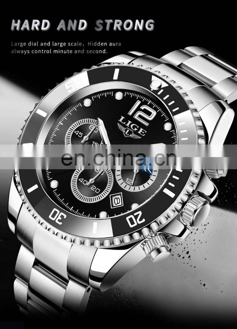 LIGE 8924 Quartz Watch For Men Sport Diver luxury men watch waterproof Date Clocks watches men