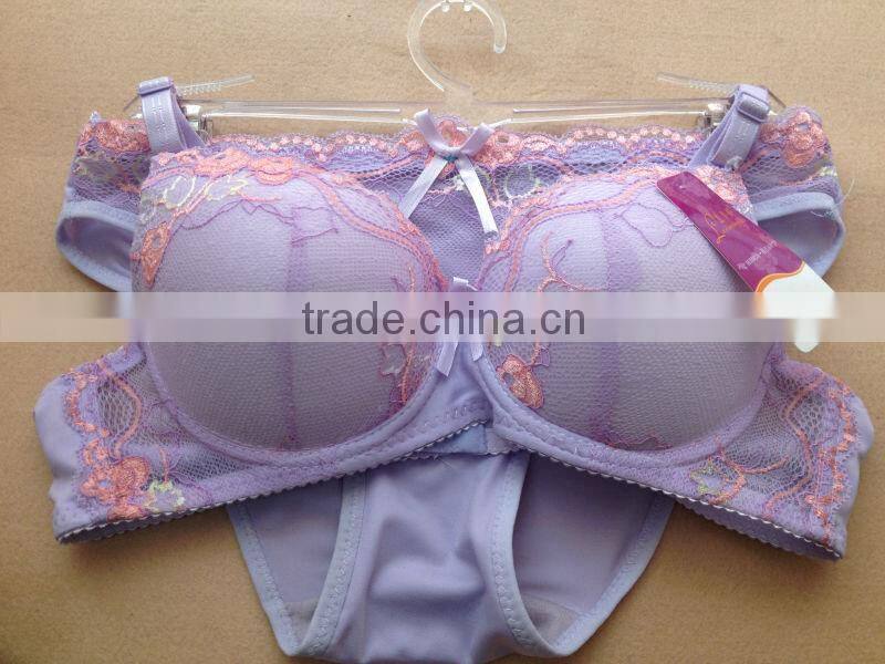 1.05USD High Quality Large Size Transparent Embroidered Sexy Girl Panty Bra,4Colors/ 36-40 B Cup(kctz014)