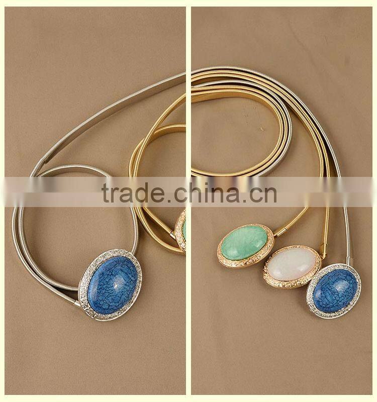 New design girls waist chain silver frame sexy blue stone waist chain