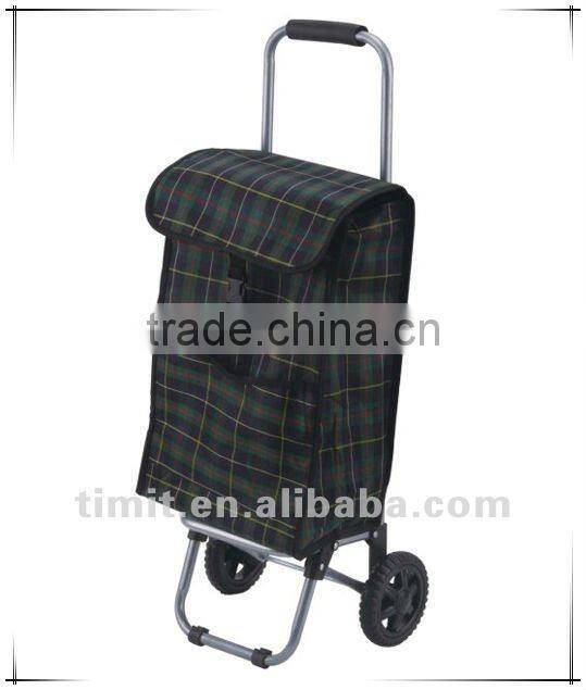 Simple Design Practical Aluminum 2 Wheels Foldable Black Shopping Trolley Cart