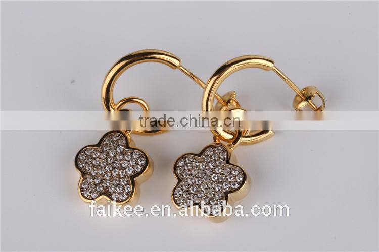 wholesale fashion lady's Jewelry 925 sterling silver earring Gold plated wax micro pave setting earring