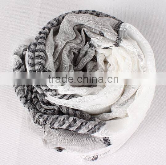 2014 Newest Fashion Lady Stripe Design 100% Cotton Linen Scarf