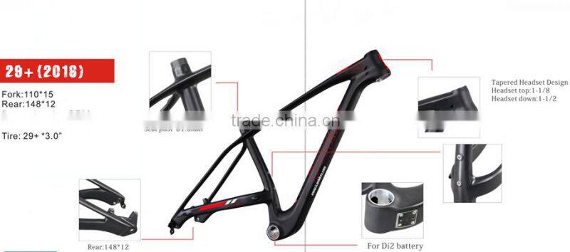 Top selling mountain bike 29er plus mtb carbon frame 29+ with thru axle 148*12 Max tire 3.0