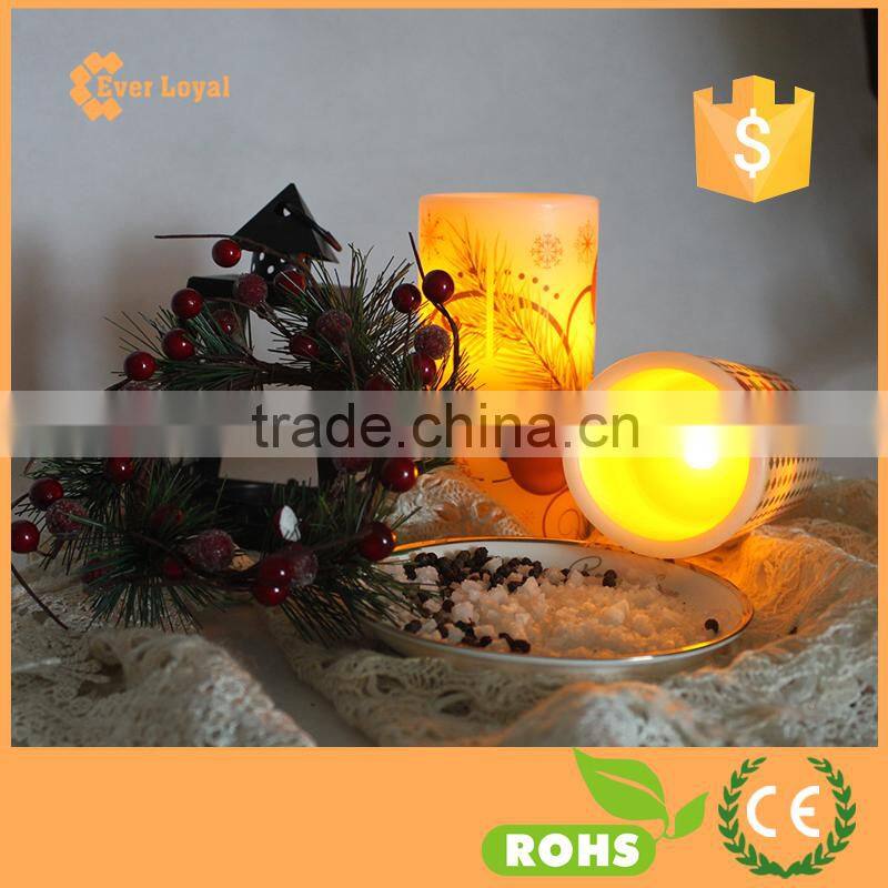 Custom Pattern Print Flameless Energy Saving LED Candle With A Soft Pale Yellow Flame