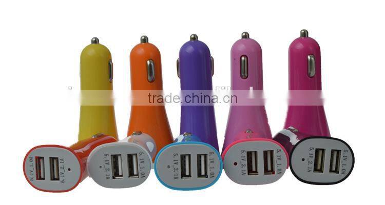 2015 new horn 2 port usb led car charger for cellphone