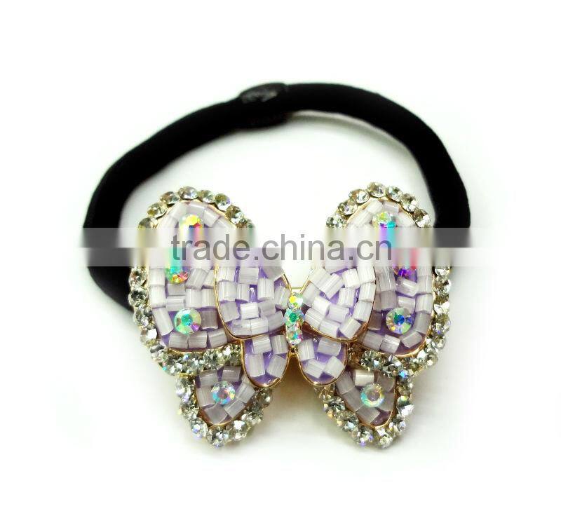 Double Layer Style Hollow Design Heart Hair Tie With Charming Stones