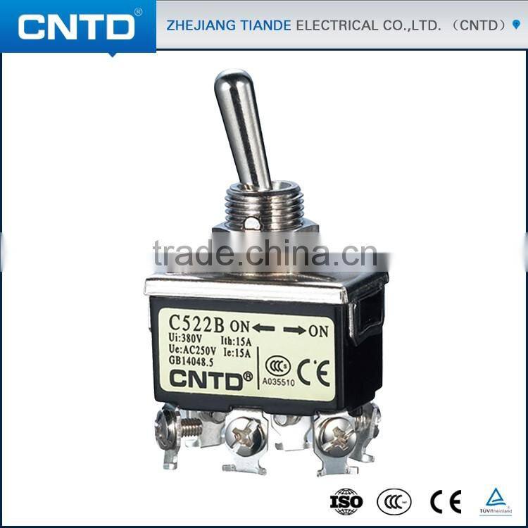 CNTD Yueqing Manufacturer Showerproof Mini Switch Toggle ON-ON DPDT 15A 125VAC C522B