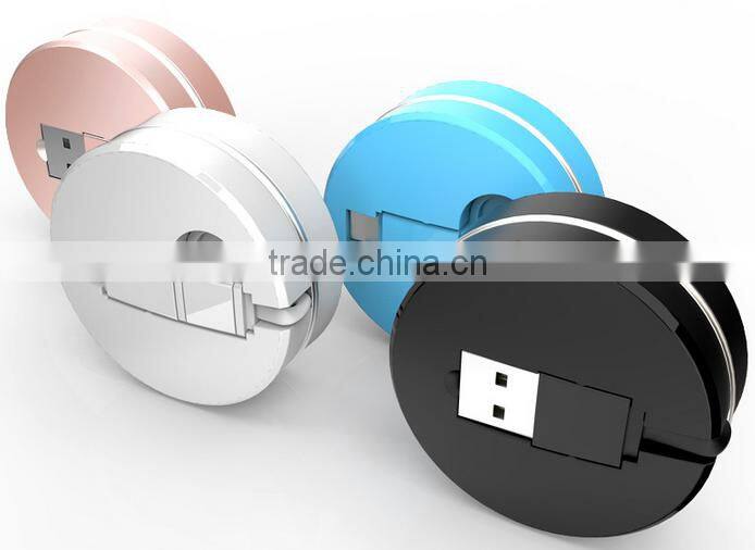 2 in 1 double interface compatible fast quick charger round usb telescopic data cable for iphone and Android mobile cell phone