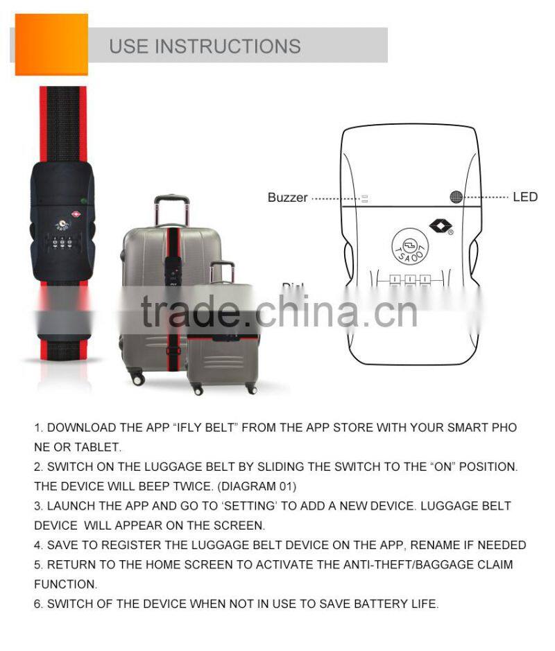 Luggage belt with bluetooth anti theft function--App with iOS and Android devices 4.0 bluetooth