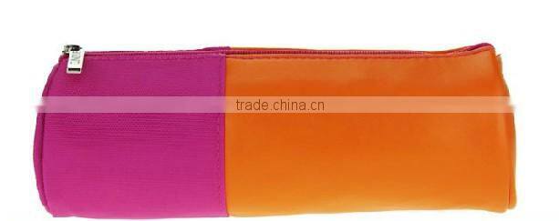 Faux leather with canvas design cosmetic bag