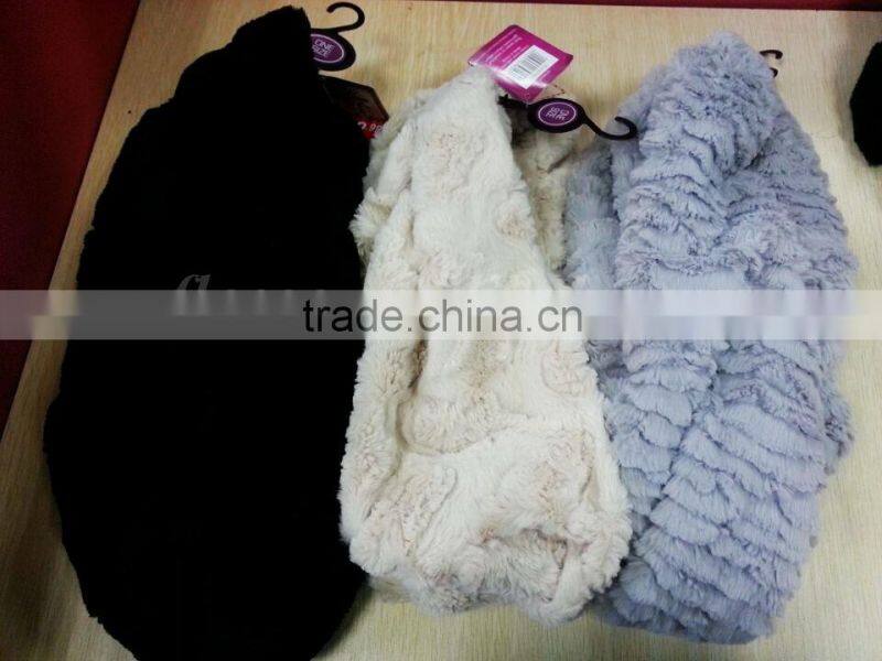 2015 New Fashion 100% Polyester Winter Faux Fur Snood ring scarf For Women Ladies fleece scarf