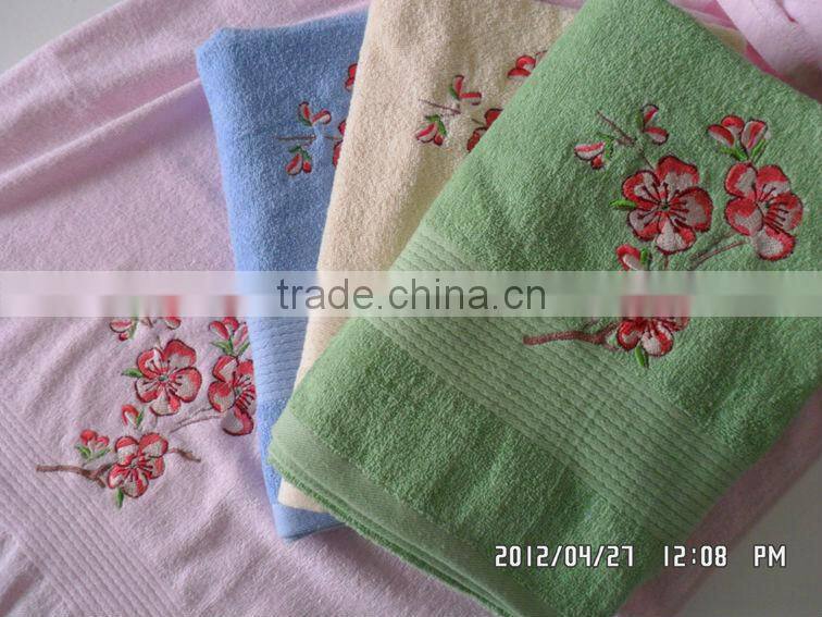 100% cotton solid color plain rose flower embroidery design bath towel