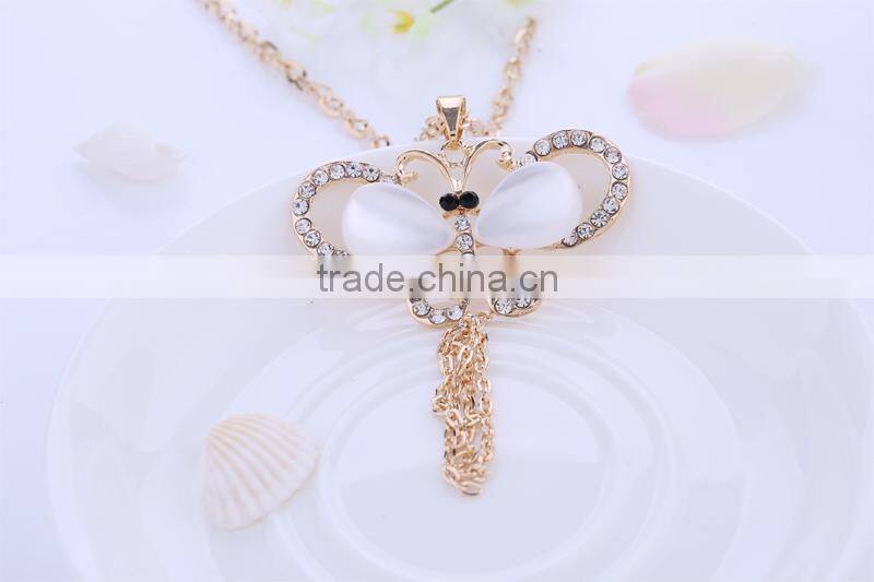 Women costume butterfly with tassels necklace jewelry 2015 top fashion jewelry female beautiful crystal necklace