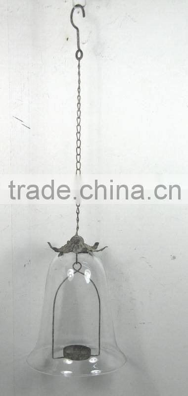 hanging metal and glass candle holder w/chain