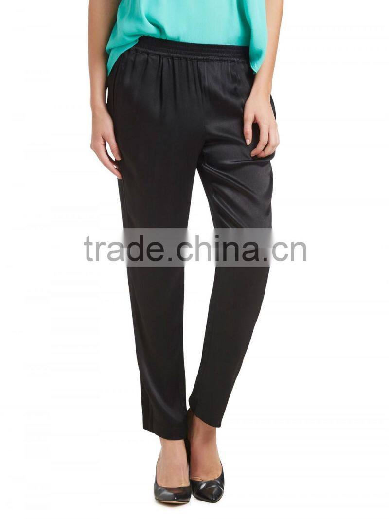 2015 black pants women satin long pants