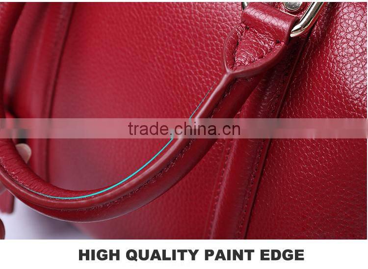 2016 new style guangzhou leather handbags top cowhide handbag boston bag for women