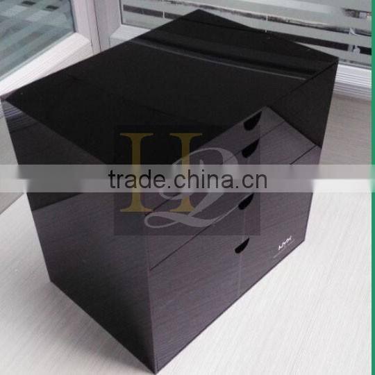 Top quality best price silk print logo black acrylic make up organizer with 4 drawers