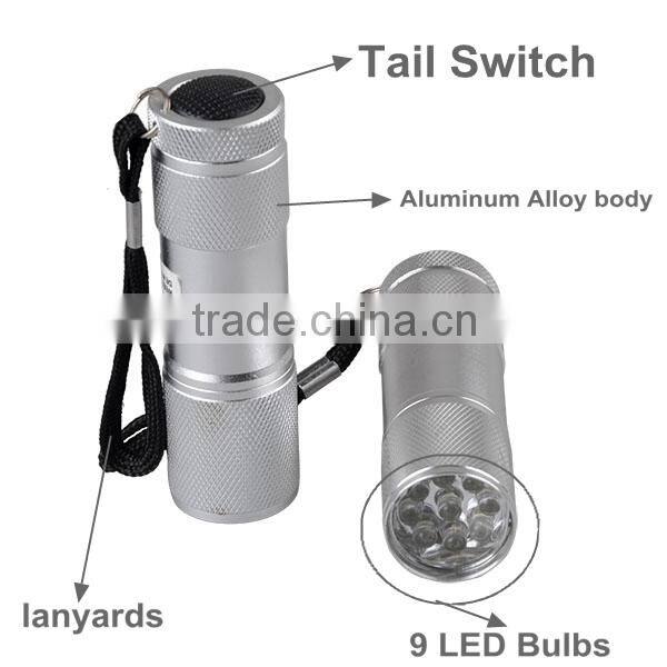 Cheap aluminum 9 led flashlight with white box packing