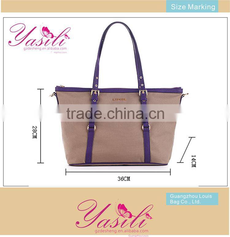 elegant ladies canvas handbag genuine cow leather canvas