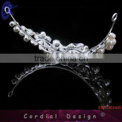 Fashion Design Wedding Accessories Alloy Pearl Tiara Crown In Bulk Order
