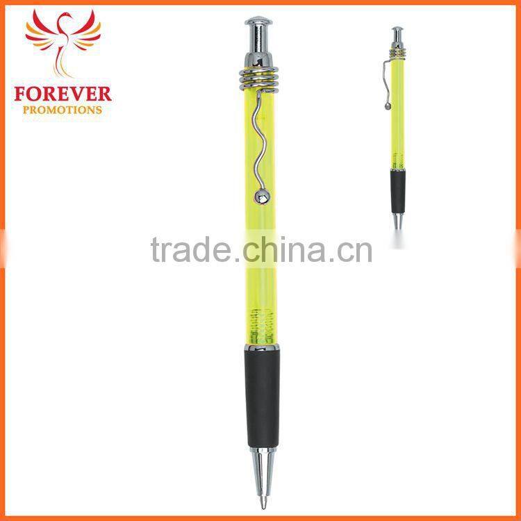 Exhibition Conference Custom Wired Clip Plunger Action Ballpoint Pen With Rubber Grip Ball Pen Supplier