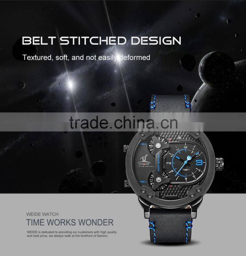 WEIDE Luxury Watch Brand Men Quartz Watches Genuine Leather Watch Strap Waterproof Casual Wrist Watches Men